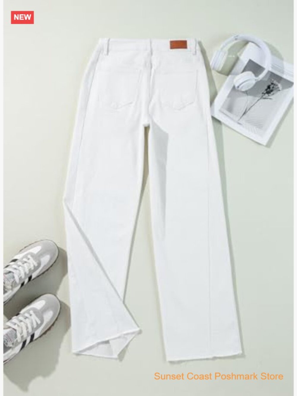 High Waisted Wide Leg Jeans with Raw Hem Stretchy Denim Pants - Picture 6 of 7